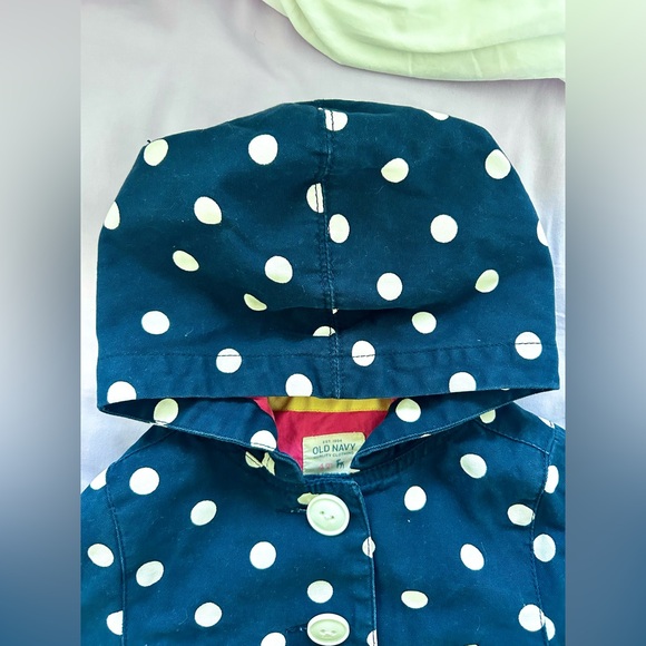 Old Navy Toddler Navy Polka Dot Hooded Cotton Button Front Jacket Pink Lining 4T - Picture 7 of 9